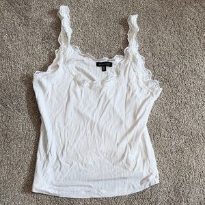 Dynamite White Ribbed Lace-Trim Camisole